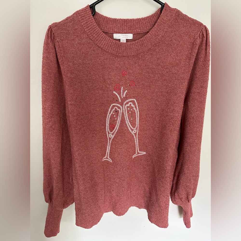 LC Lauren Conrad Pink Champagne Glass Sweater
